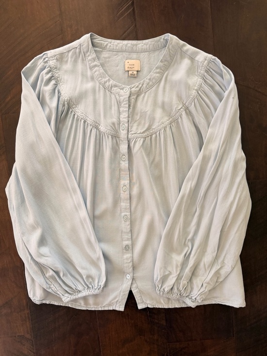a new day Tops - 💛 A New Day Light Blue Peasant Blouse Balloon Sleeve Button Front Top M